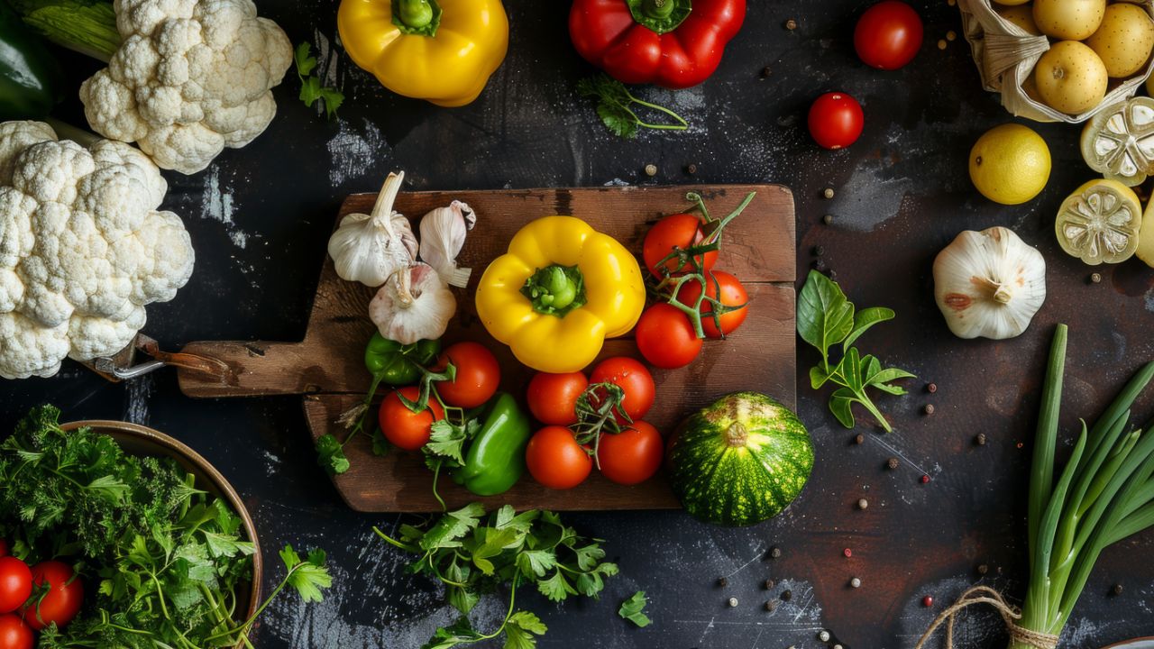 variety-fresh-vegetables-wooden-cutting-board